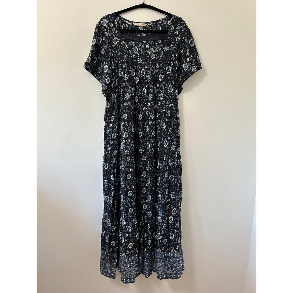 Wayward Fancies eShakti Blue Floral Tiered Maxi Dress Boho Flutter Pockets 3X